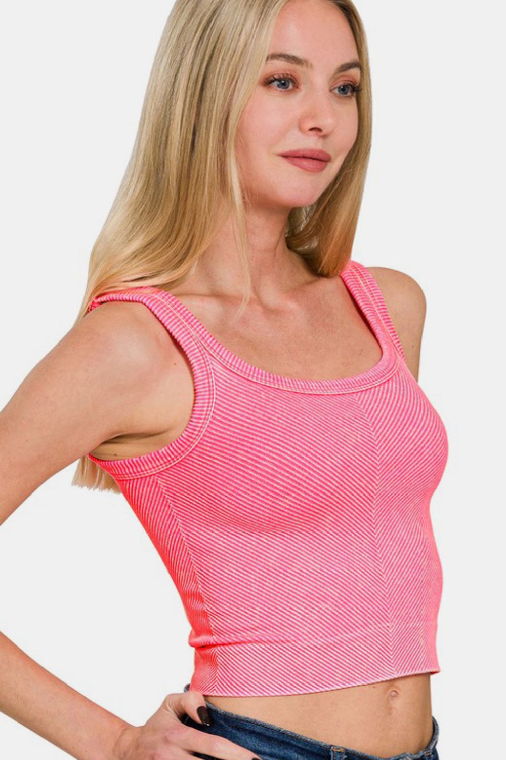 Zenana Washed Ribbed Scoop Neck Wide Strap Tank - Clothes For Her Online Store