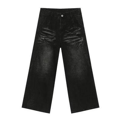 Washed Cat Whiskered Wide Leg Jeans