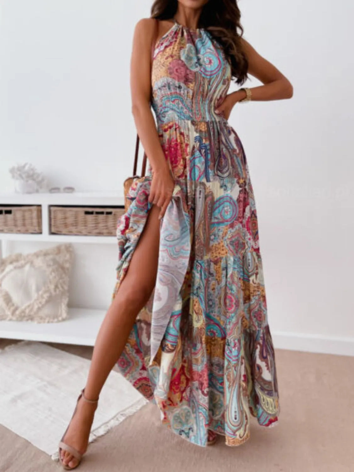 Printed Halter Neck Maxi Dress