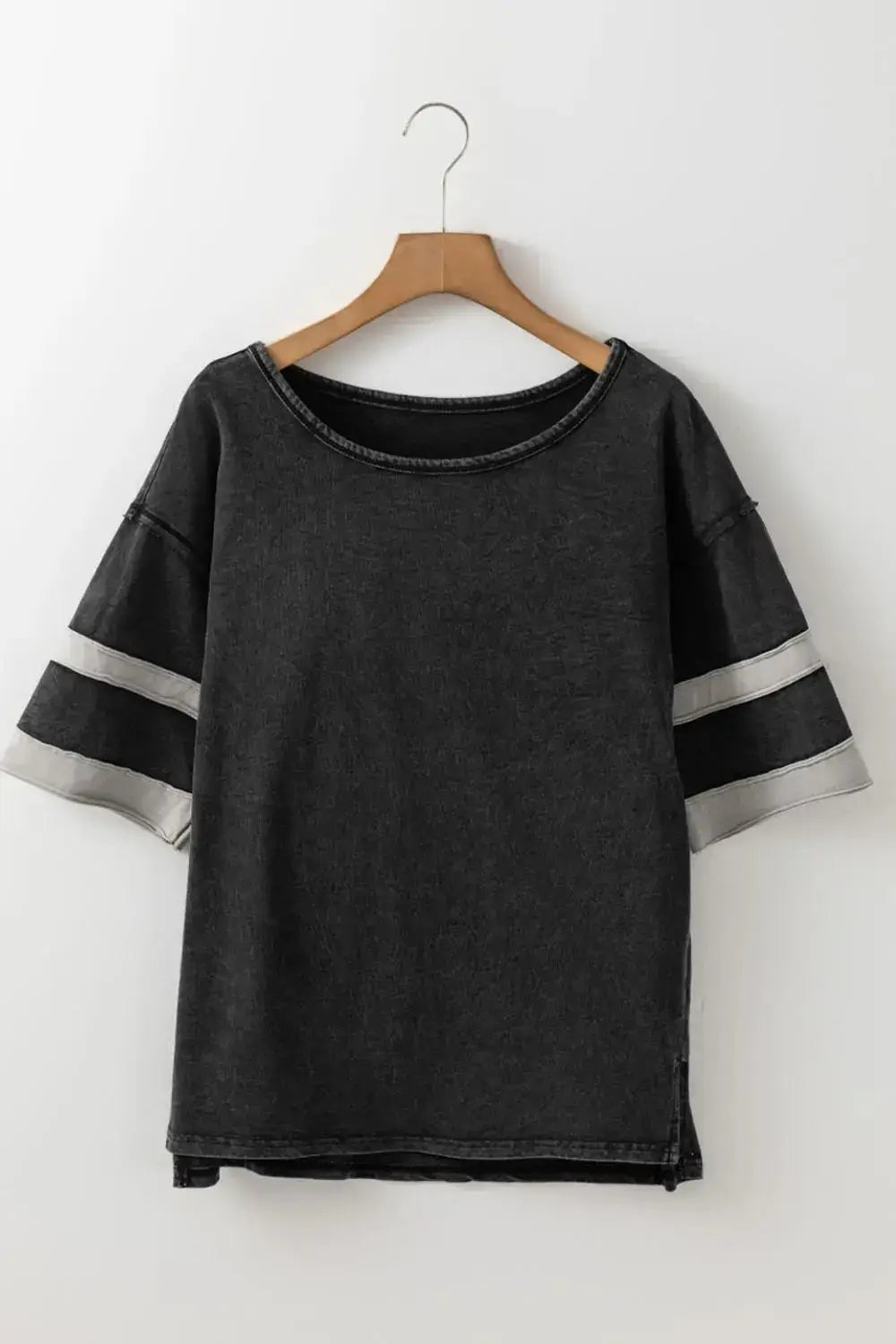 Contrast Round Neck Half Sleeve T-Shirt - Clothes For Her Online Store