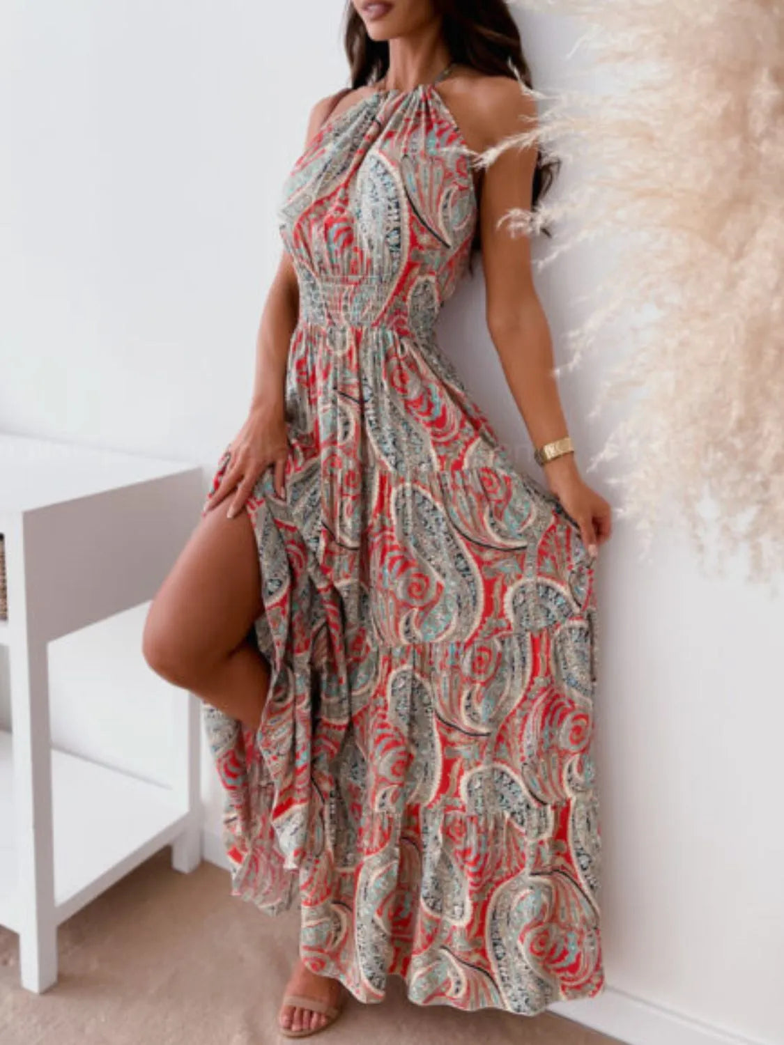 Printed Halter Neck Maxi Dress