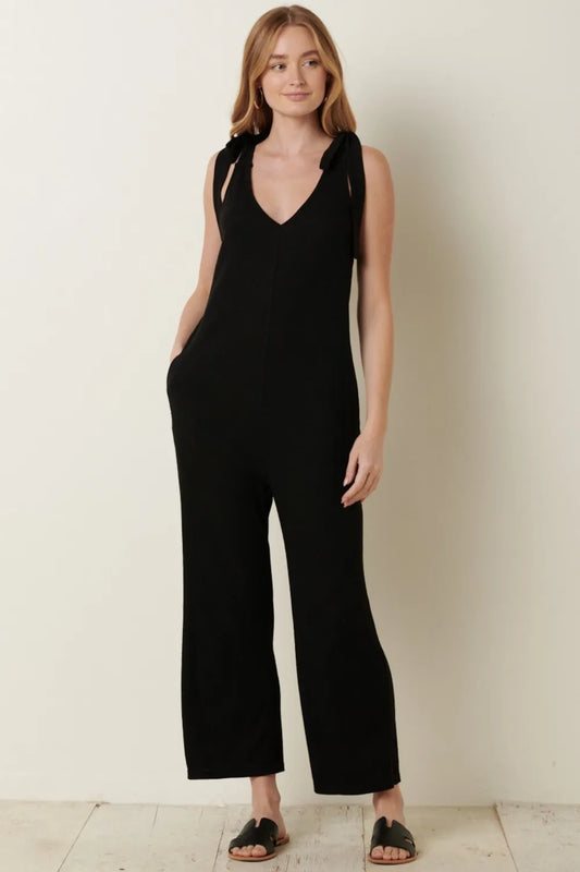 Mittoshop Rib Knit V-Neck Cross Back Jumpsuit - Clothes For Her Online Store