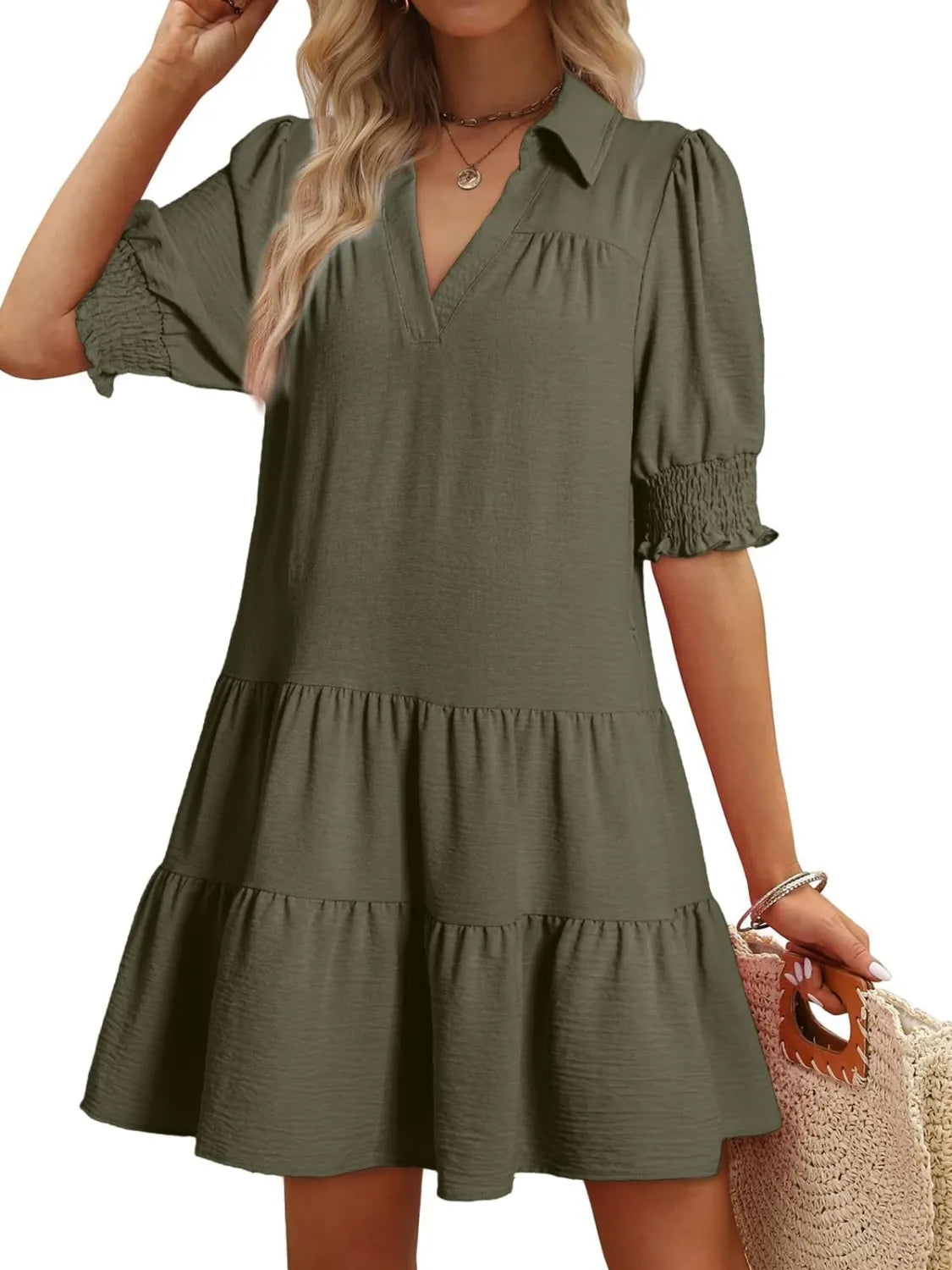 Johnny Collar Short Sleeve Mini Dress - Clothes For Her Online Store
