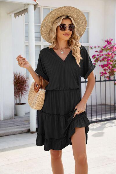 Frill Tiered Short Sleeve Mini Dress