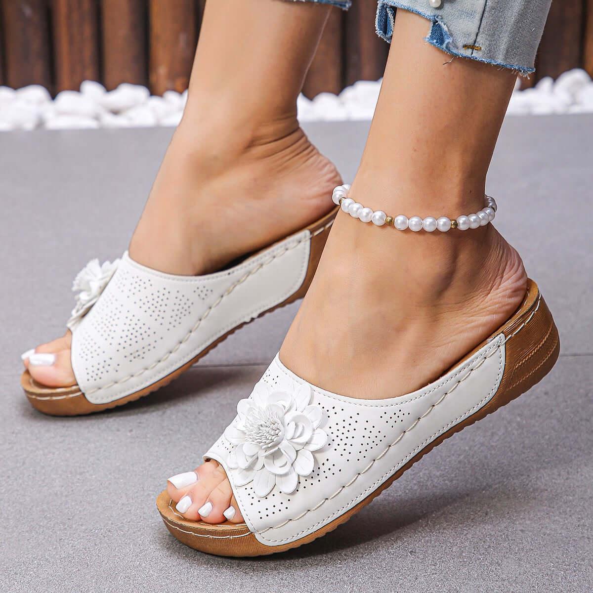 Flower Peep Toe Wedge Sandals