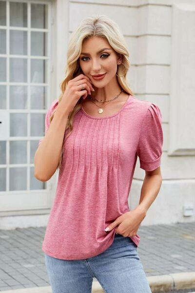 Round Neck Short Sleeve T-Shirt - Clothes For Her Online Store