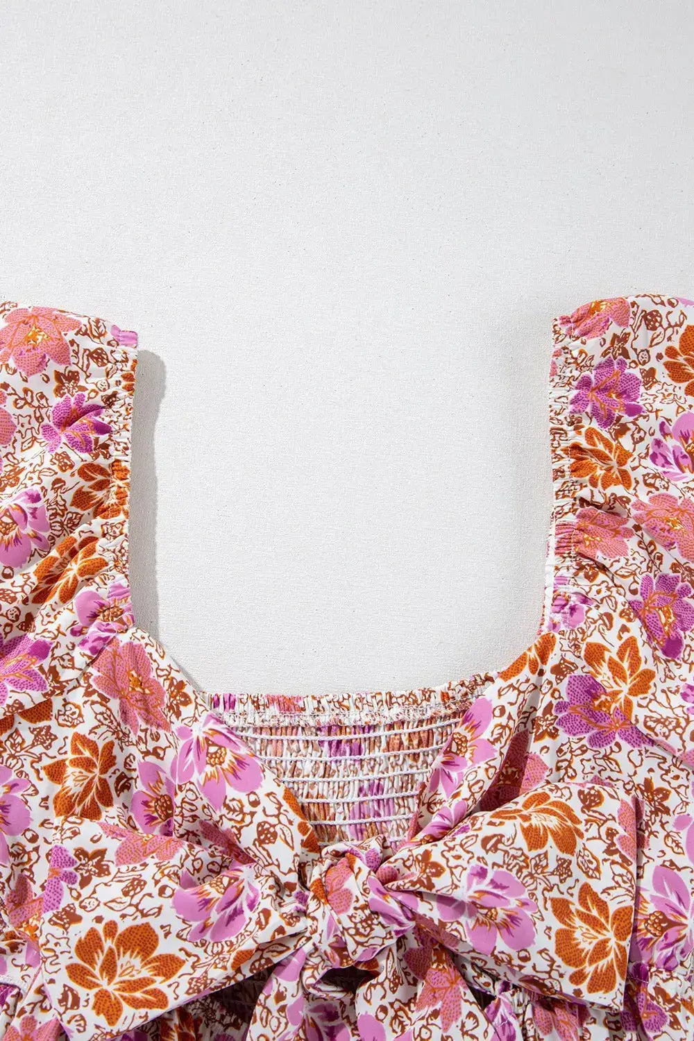 Floral Square Neck Knotted Ruffle Midi Dress - Clothes For Her Online Store