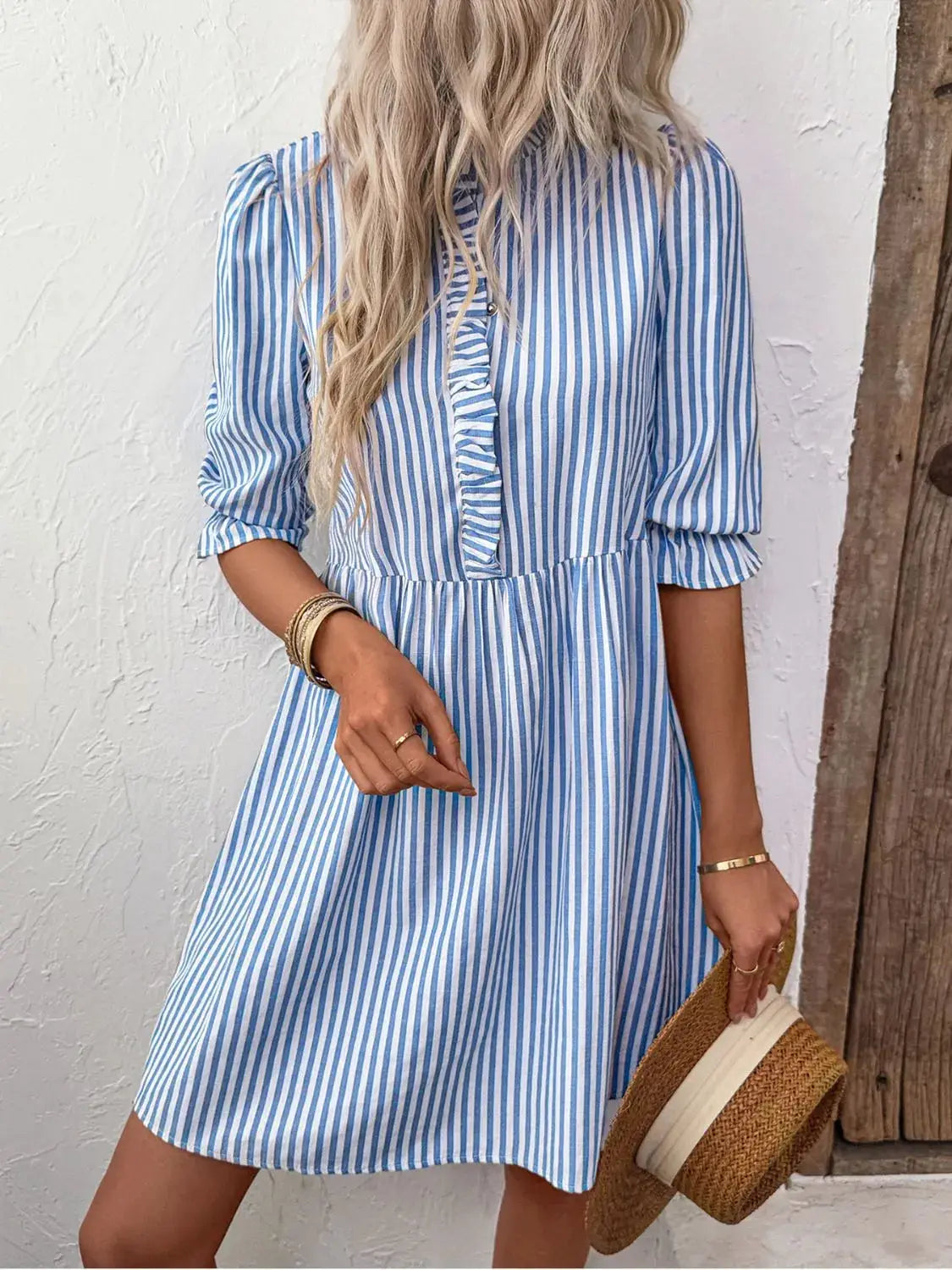 Striped Half Sleeve Mini Shirt Dress - Clothes For Her Online Store
