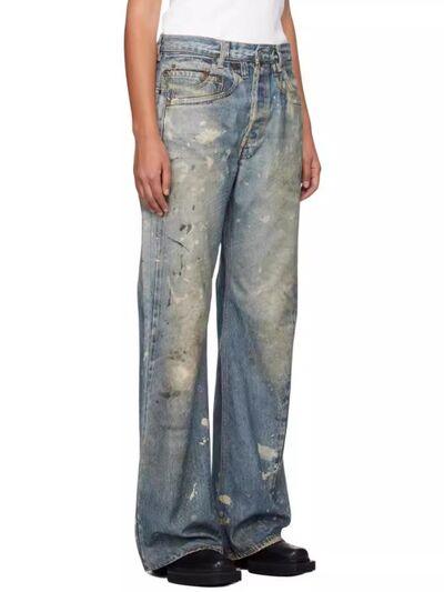 Men's Washed Printed Straight Jeans