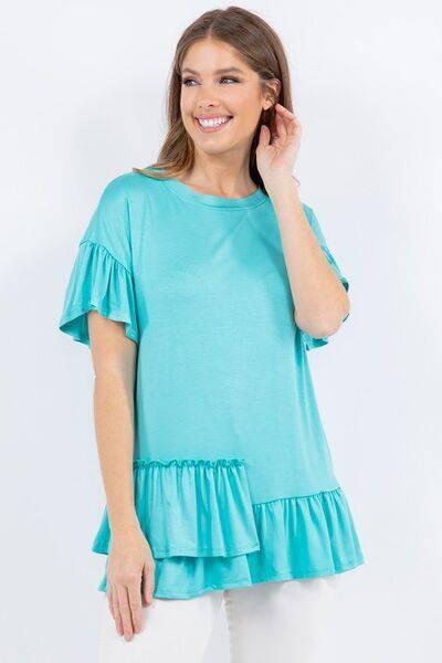 Celeste Full Size Ruffle Detail Asymmetrical Top Plus Size