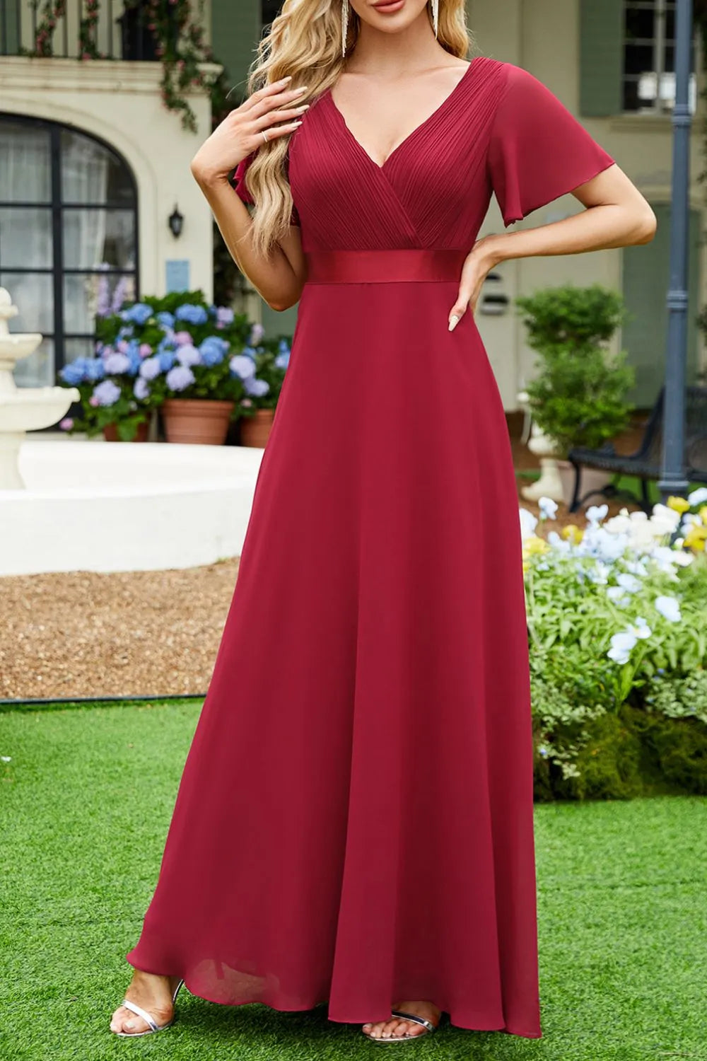 Surplice Flutter Sleeve Maxi Dress