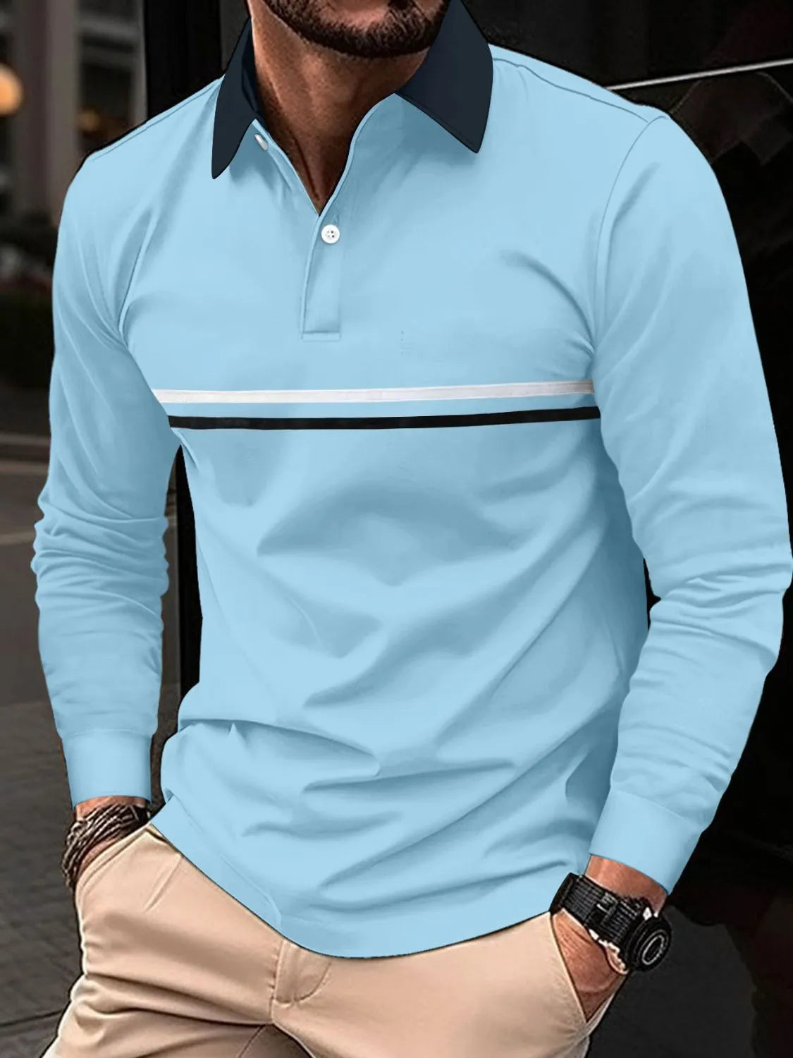 Men's Full Size Collared Neck Long Sleeve Polo Plus Size