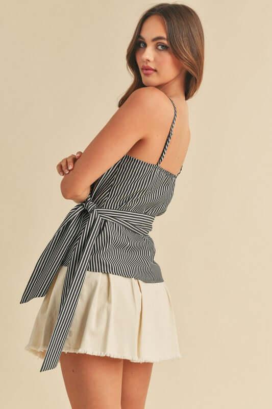 Aemi + Co Side Knotted Surplice Striped Cami