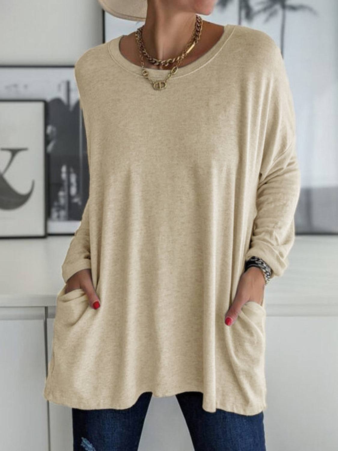 Full Size Round Neck Long Sleeve T-Shirt - Clothes For Her Online Store