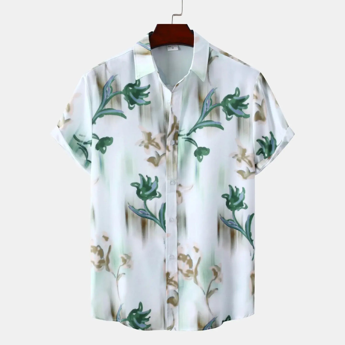 Men's Plus Size Printed Short Sleeve Button-Up Summer Shirt