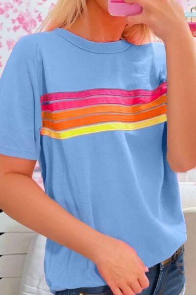 Striped Round Neck Short Sleeve T-Shirt