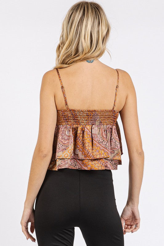 Mittoshop Paisley Patchwork Print Satin Ruffle Crop Cami - Clothes For Her Online Store