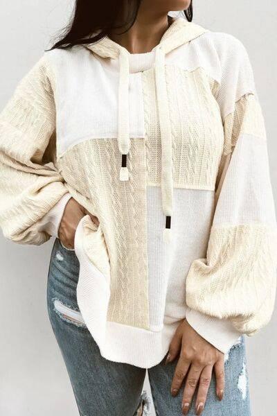 Plus Size Drawstring Color Block Long Sleeve Hoodie - Clothes For Her Online Store