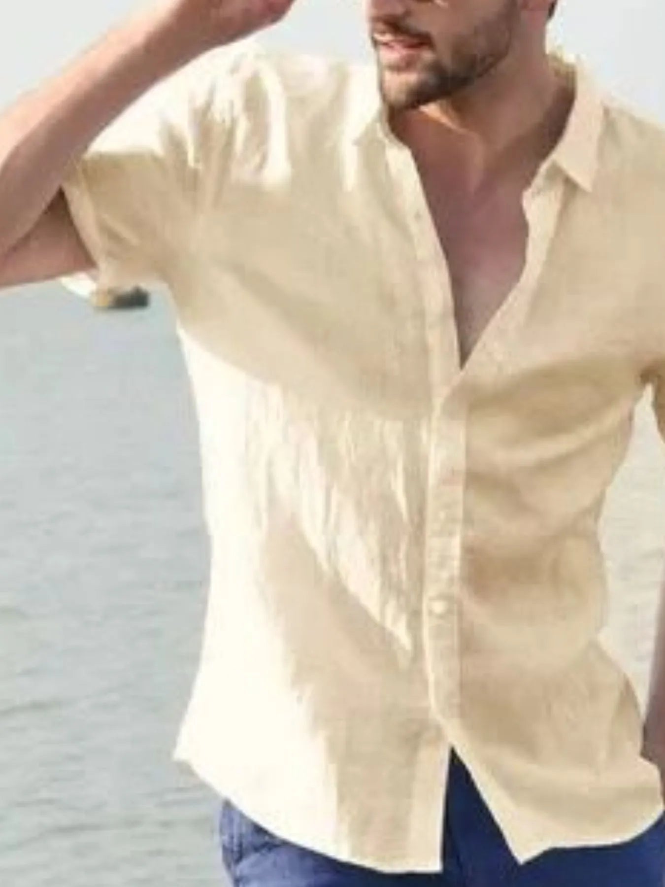 Men's Full Size Classic Linen Button Down Short Sleeve Shirt Plus Size