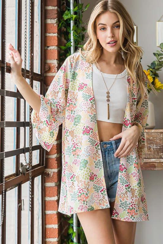 Heimish Full Size Multi Color Floral Open Cardigan Plus Size