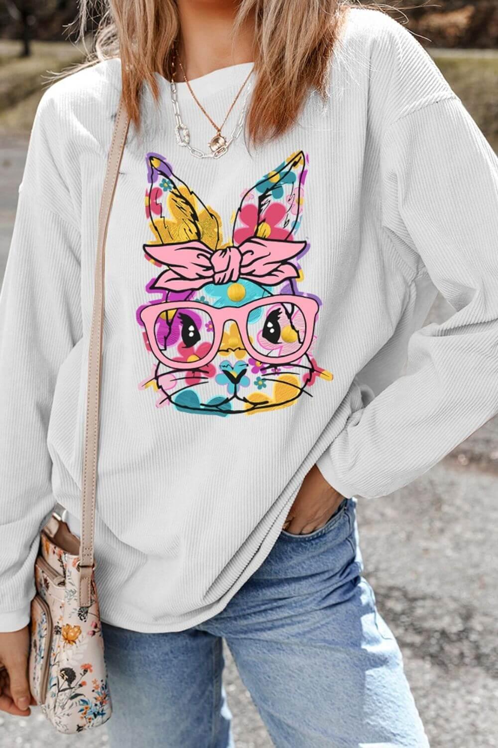 Bunny Graphic Round Neck Sweatshirt