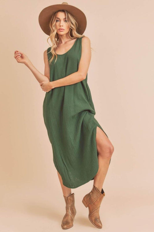 Aemi + Co Round Neck Midi Tank Dress with Pockets - Clothes For Her Online Store