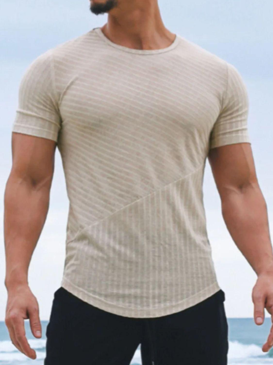 Men's Round Neck Short Sleeve Striped T-Shirt