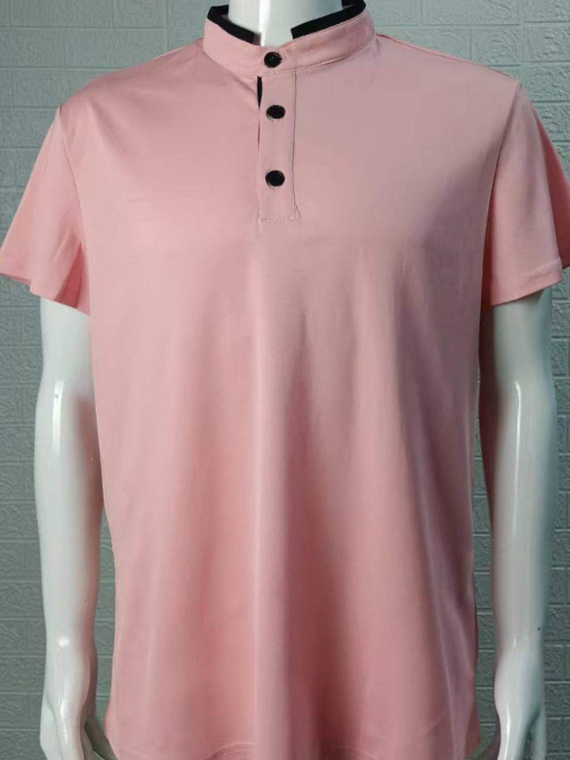 Men's Full Size Stand Collar Contrast Short Sleeve Polo Plus Size