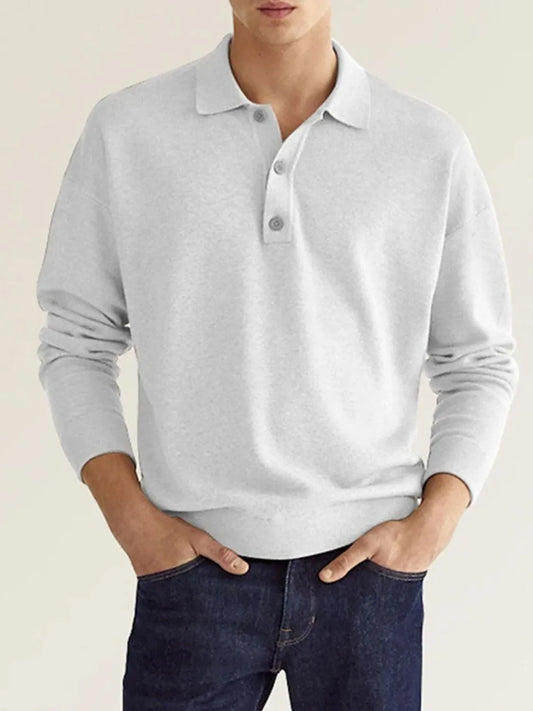Men's Full Size Button Detail Long Sleeve Polo Plus Size