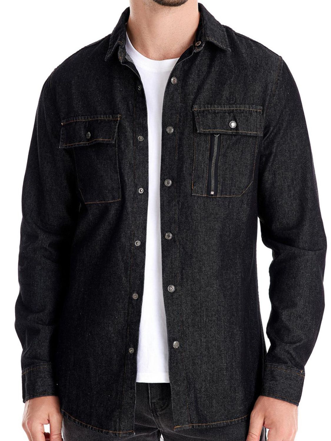Men's Snap Down Long Sleeve Denim Shirt - Clothes For Her Online Store