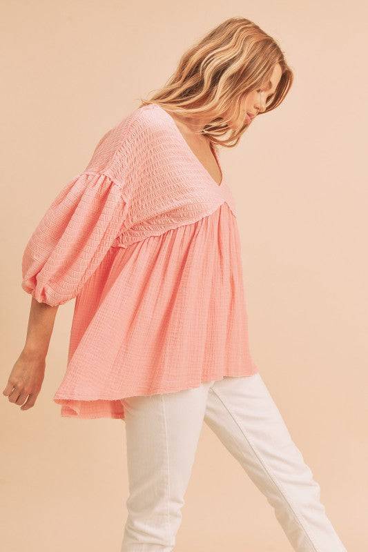 Aemi + Co High-Low Frayed Hem V-Neck Blouse - Clothes For Her Online Store