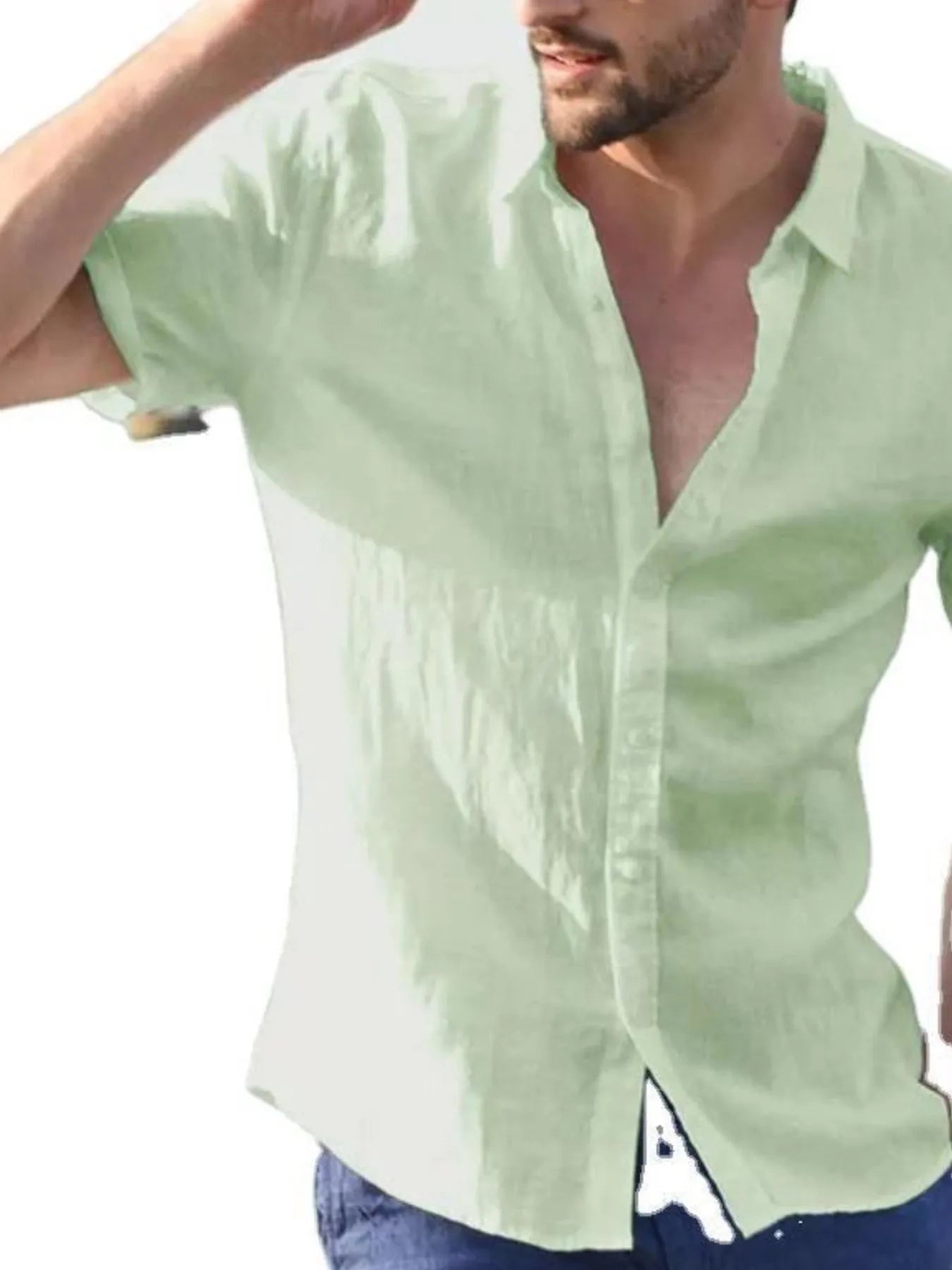 Men's Full Size Classic Linen Button Down Short Sleeve Shirt Plus Size