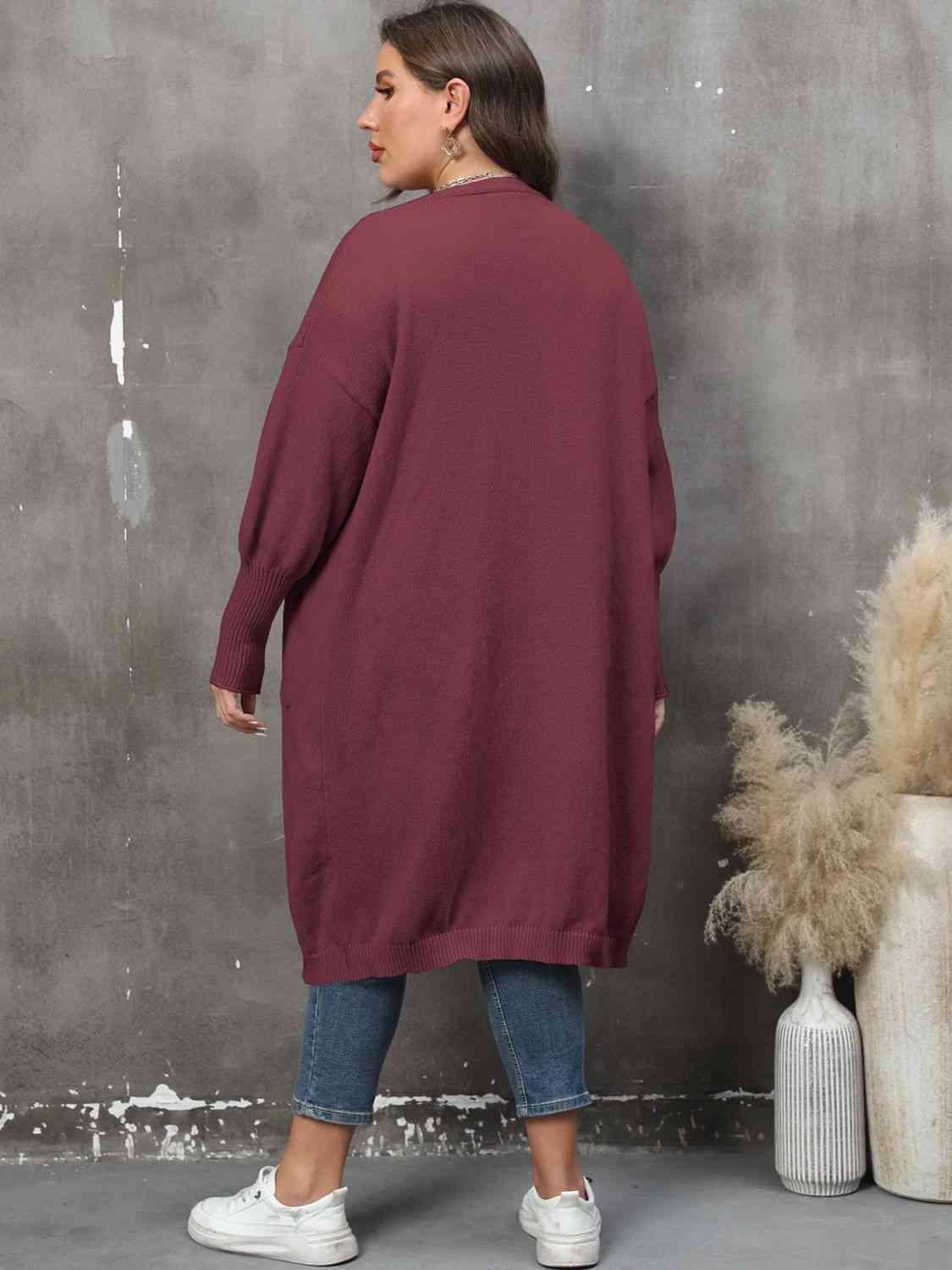 Plus Size Long Sleeve Pocketed Cardigan - Clothes For Her Online Store