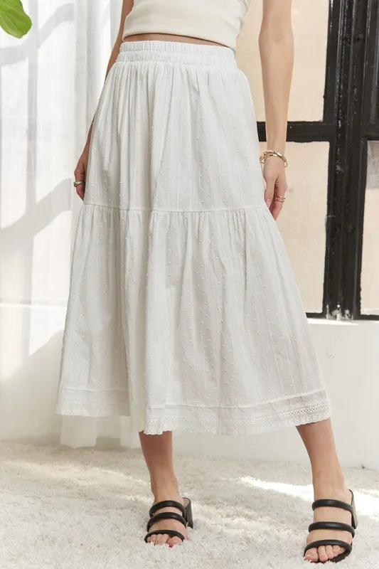 ADORA Elastic Waistband Tiered Midi Skirt - Clothes For Her Online Store