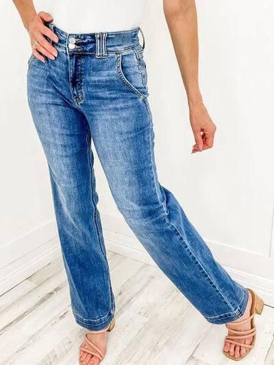 Washed Straight Leg Jeans - Clothes For Her Online Store