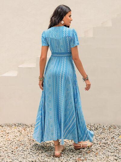 Printed Button Down Short Sleeve Maxi Dress - Clothes For Her Online Store