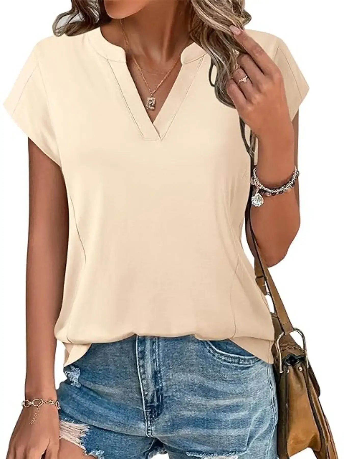 Casual Notched Short Sleeve Summer Blouse