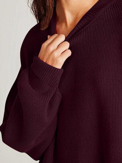 Double Take Side Slit Round Neck Long Sleeve Sweater