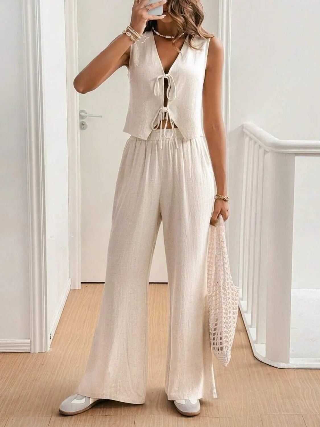 V Neck Sleeveless Top and Pants Set - Clothes For Her Online Store