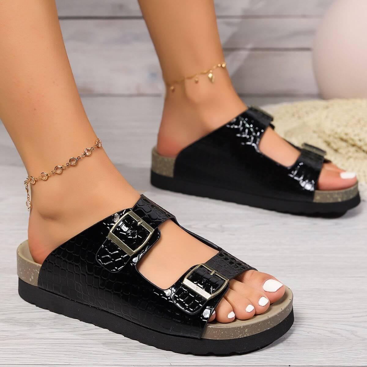 Open Toe Double Buckle Sandals