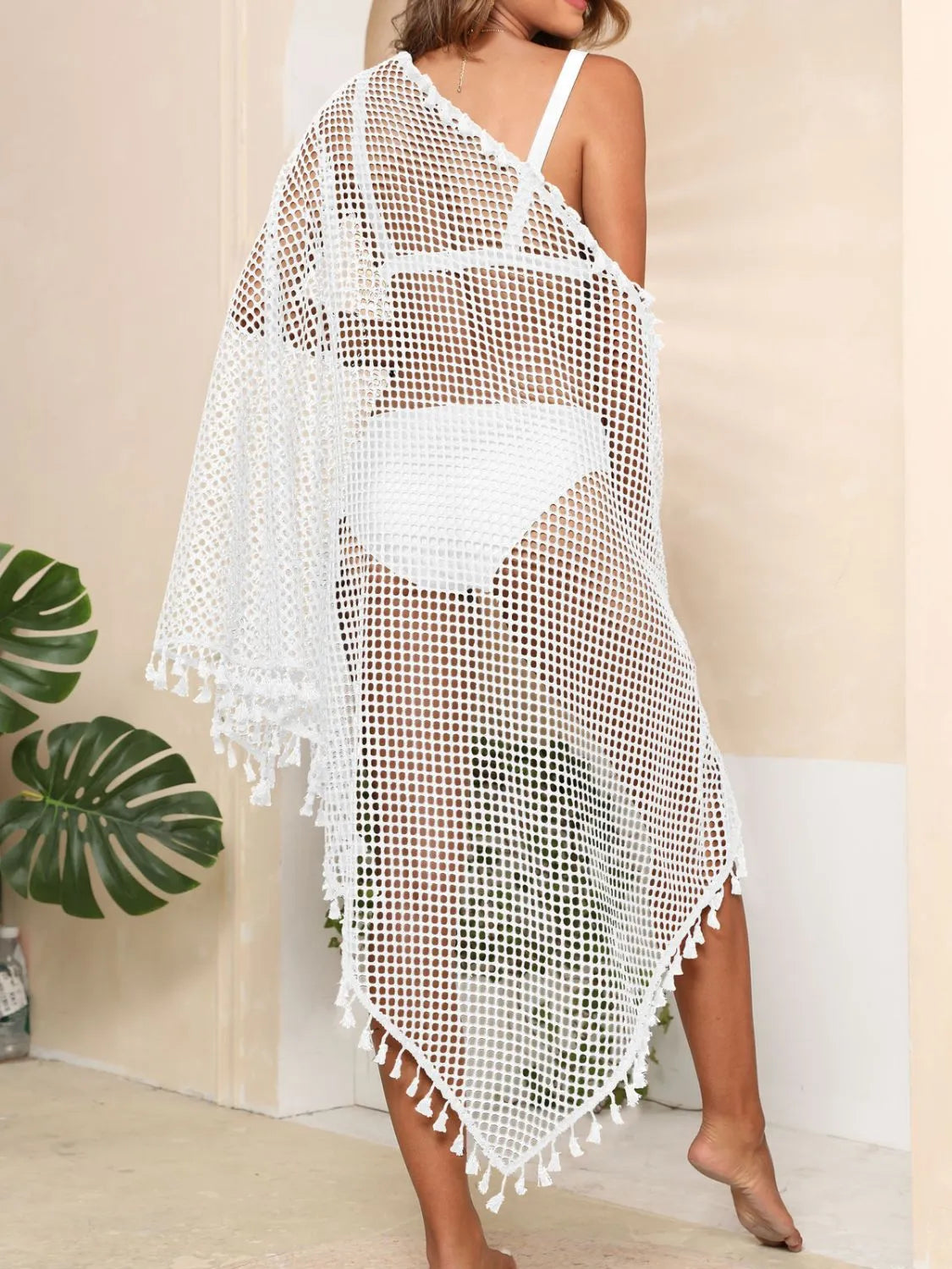 Tassel Openwork Open Front Cover-Up