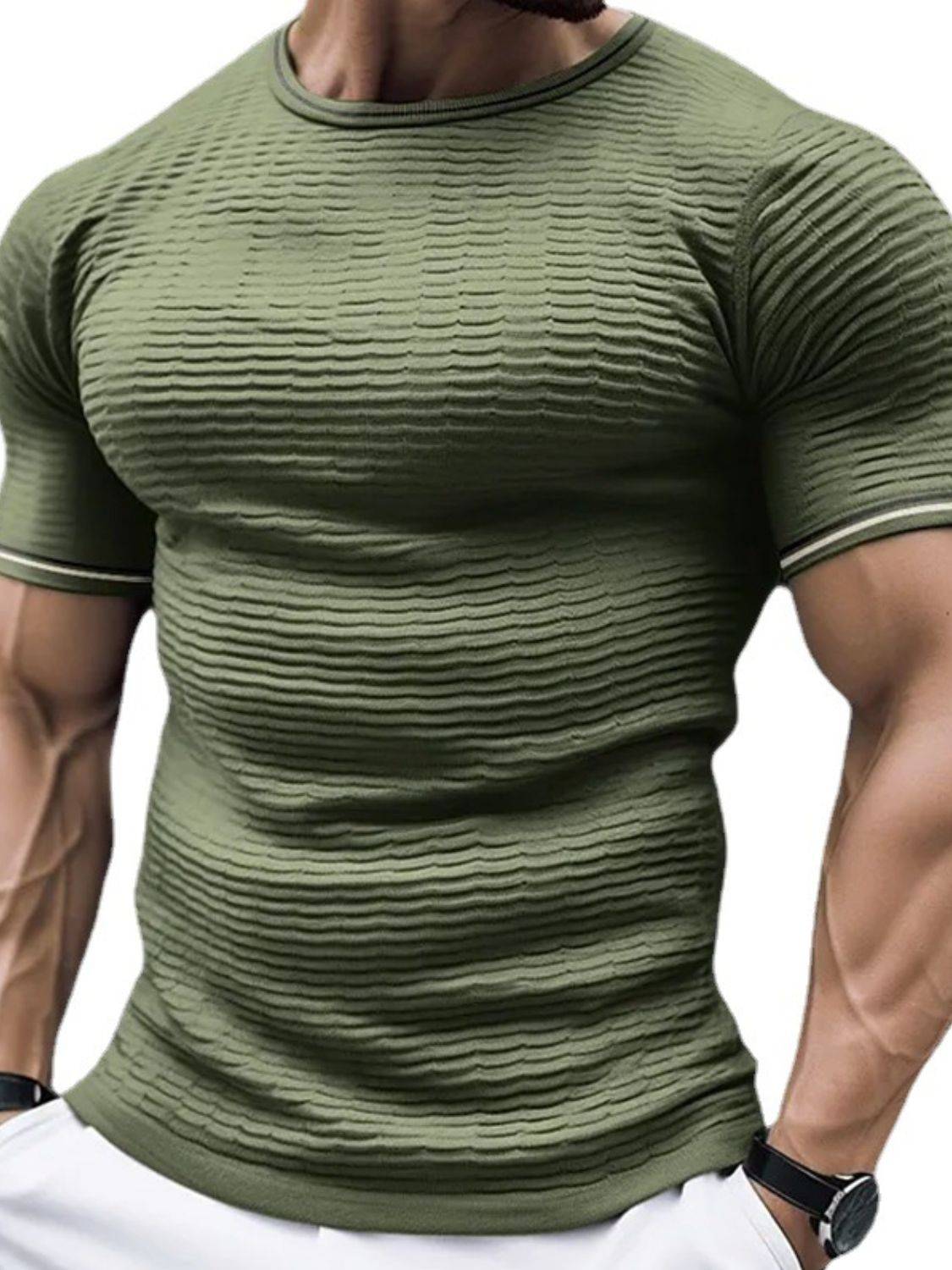 Men's Plus Size Texture Round Neck Contrast Trim T-Shirt