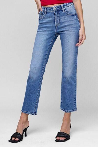 RISEN Full Size Tummy Control High Rise Crop Straight Jeans Plus Size