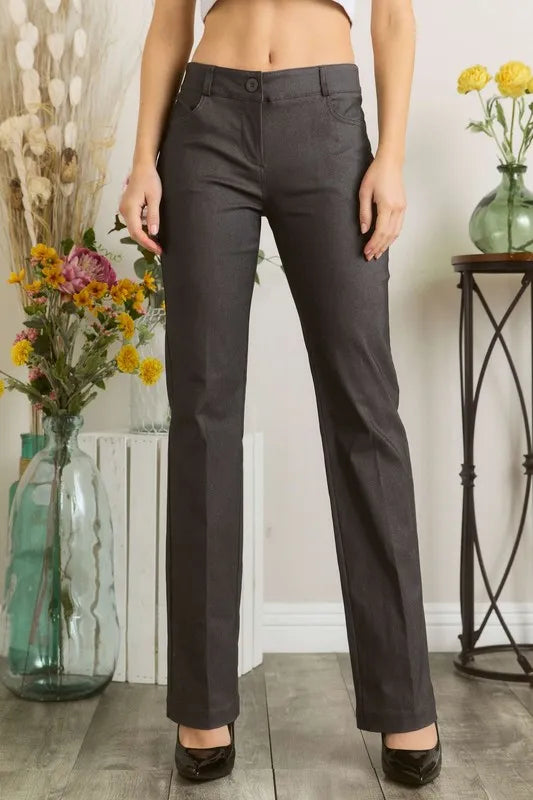 Mittoshop Full Size Solid Color Pants with Pocket Plus Size