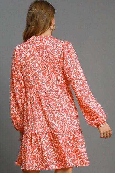 Umgee Full Size Two Tone Print Balloon Sleeve Tiered Dress Plus Size - Clothes For Her Online Store
