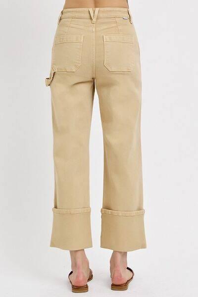 RISEN Full Size High Rise Wide Straight Cuffed Patch Jeans Plus Size - Clothes For Her Online Store