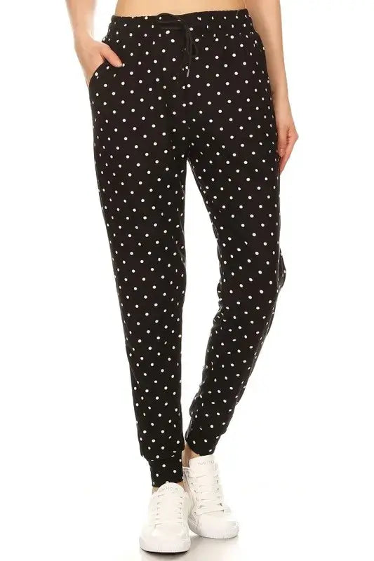 Leggings Depot Full Size Buttery Soft Polka Dot Joggers with Drawstring Plus Size - Clothes For Her Online Store