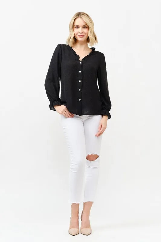 And The Why Polka Dot Ruffle Detailed Blouse Top