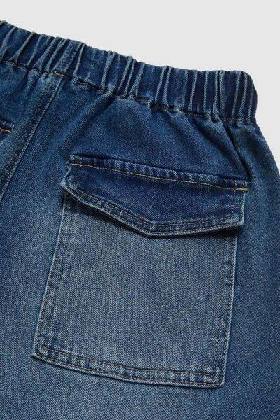 Drawstring Waist Wide Leg Shirred Jeans