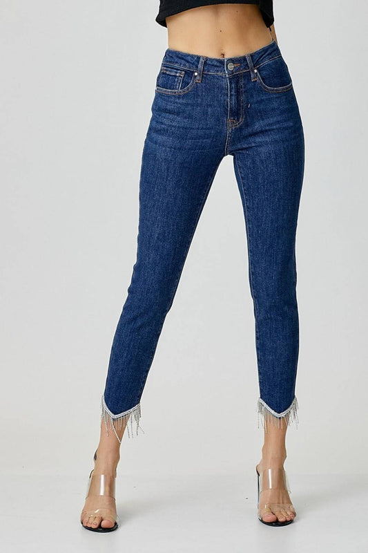 RISEN Full Size Embellished Mid Rise Crop Skinny Jeans - Clothes For Her Online Store